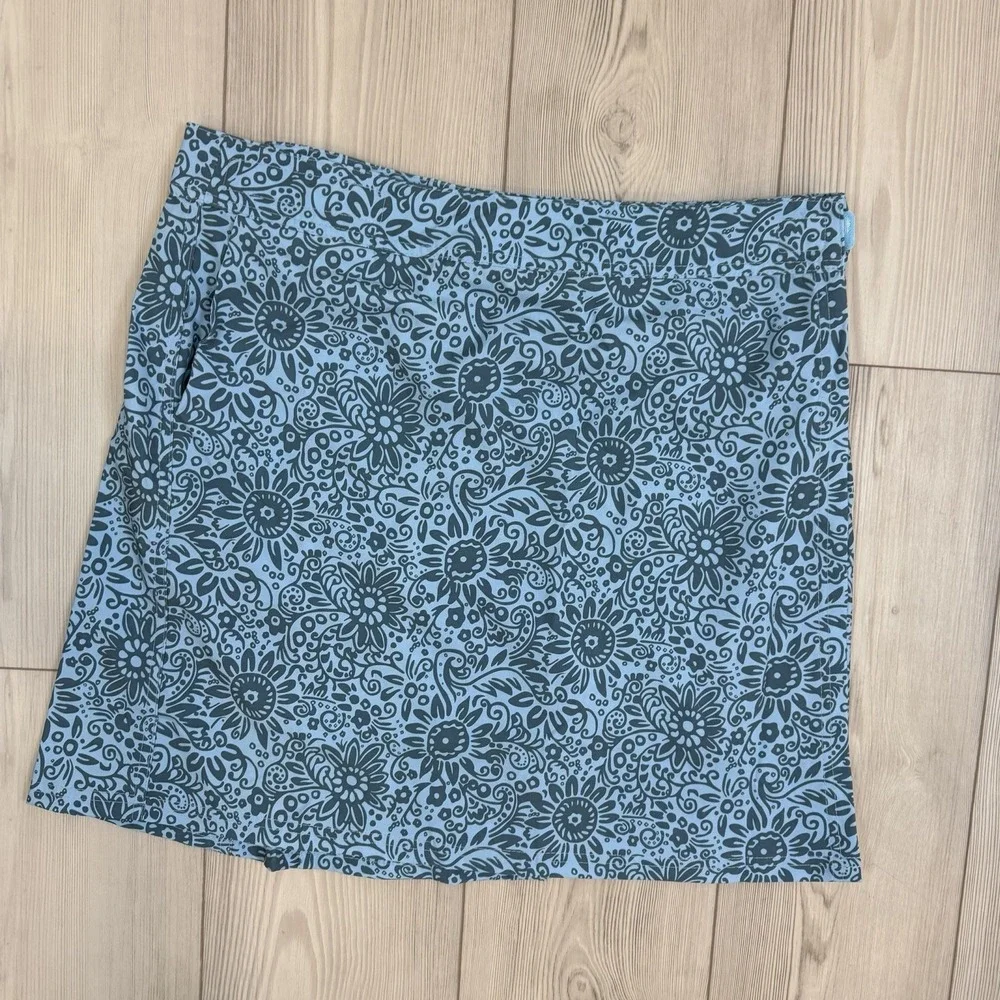 RipSkirt Skirt Large Length 2 Blue Floral‎ A Line Stretch Travel Pockets Casual